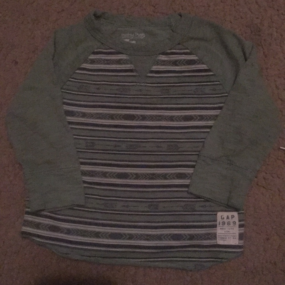 BabyGap Green & Striped long sleeve shirt